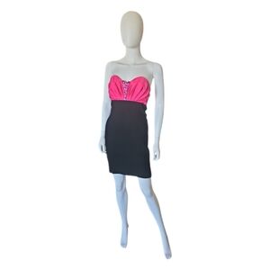 ANDREW GN | Strapless Silk Bustier Mini Dress | Pink & Black | FR 36